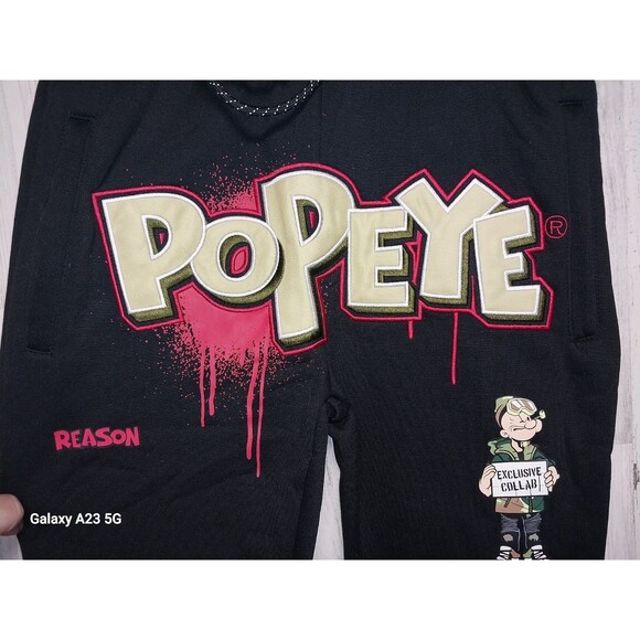 Reason Clothing Popeye Sweatpants Black Size Small Exclusive Collab Fleece - Picture 4 of 9